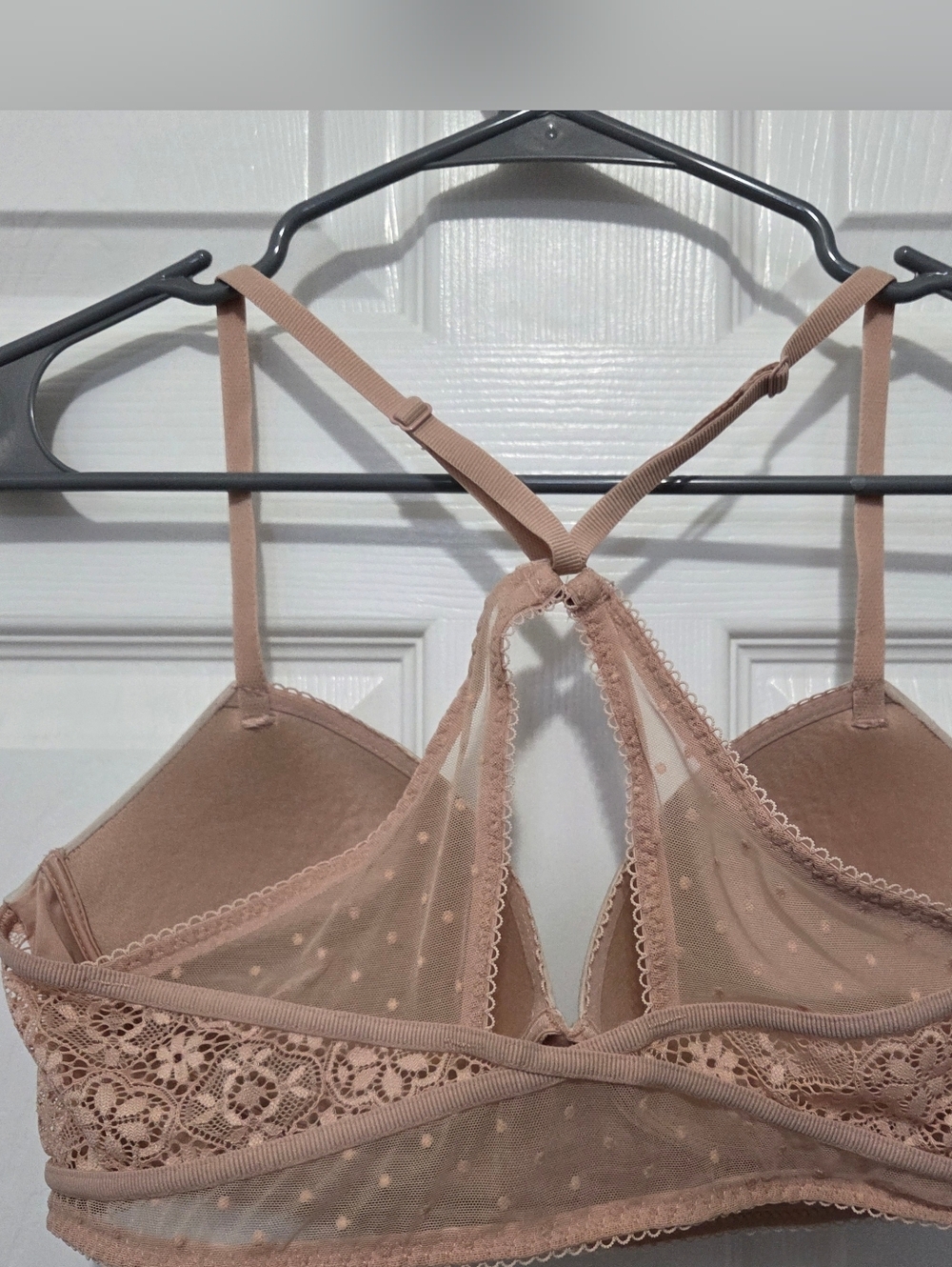 Victoria Secret No Wire Padded Demi Pullover Lace Racerback Nude Bra Size Large - Picture 2 of 6
